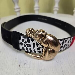 Vintage leather USA made womens small cheetah cat buckle belt